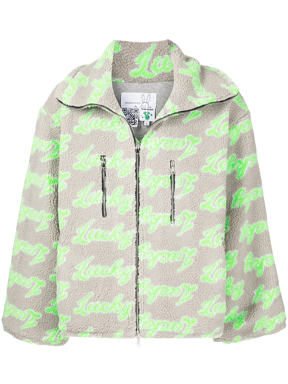 Slogan-Print Zip-Up Fleece Jacket