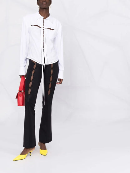 Cut Out-Detail High-Waisted Trousers