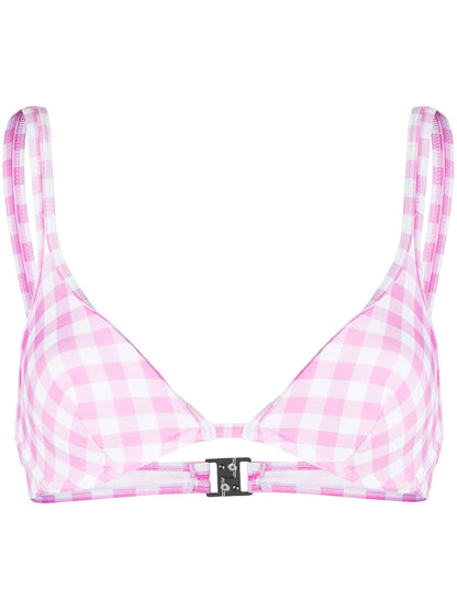 Gingham Check Print Bikini Top