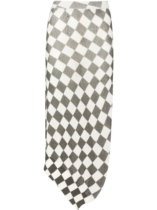 Checkerboard-Pattern Asymmetric Skirt