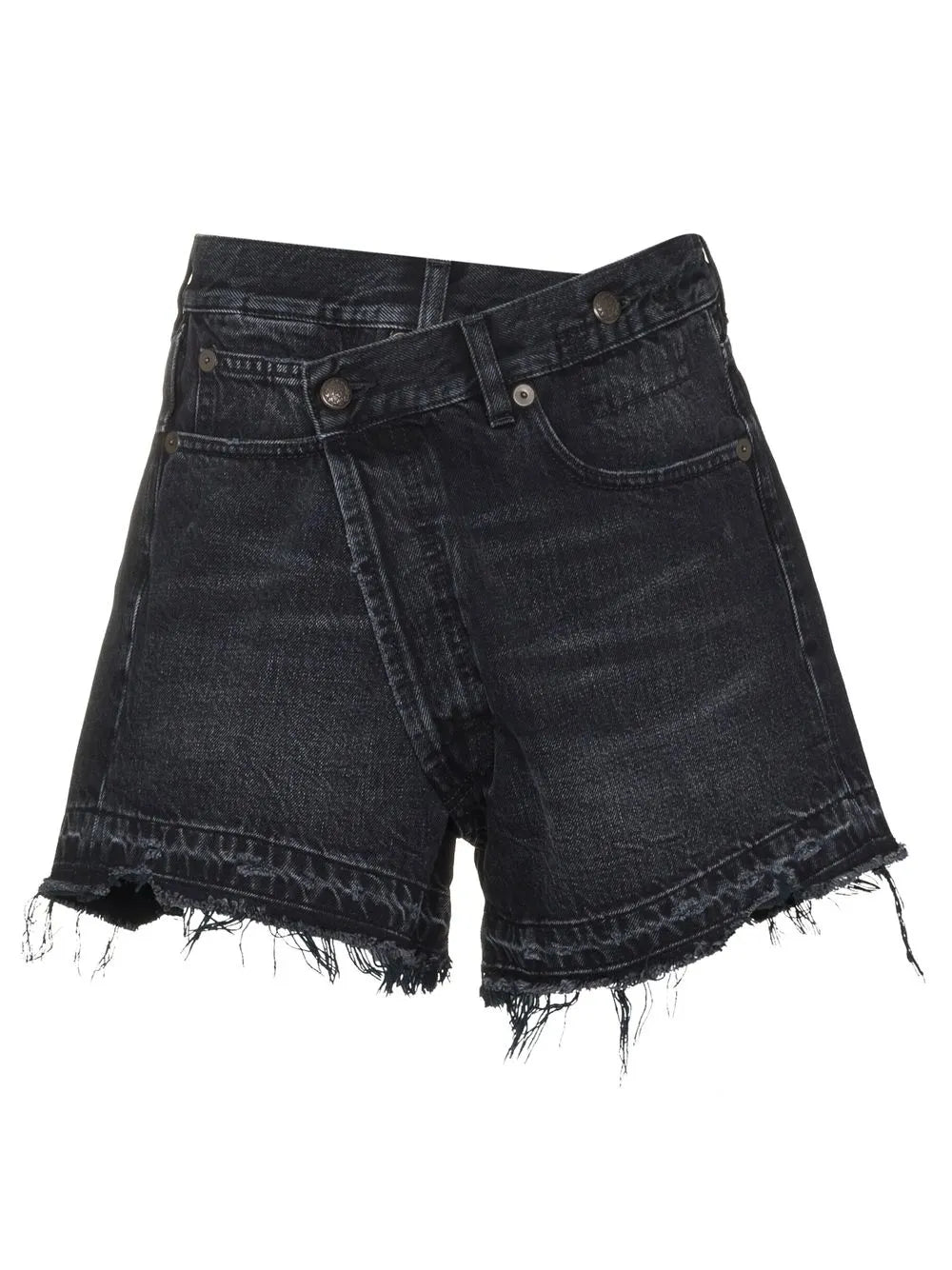 Crossover-Waist Raw-Hem Shorts