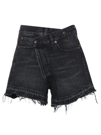 Crossover-Waist Raw-Hem Shorts