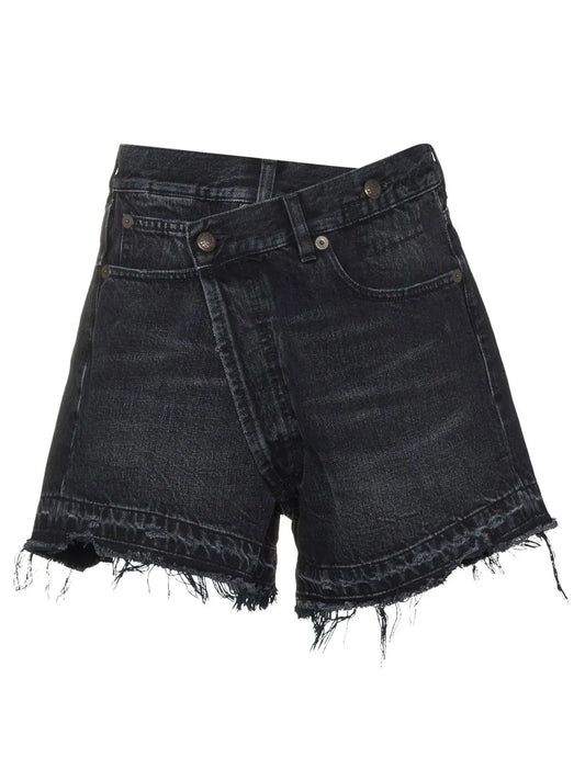 Crossover-Waist Raw-Hem Shorts