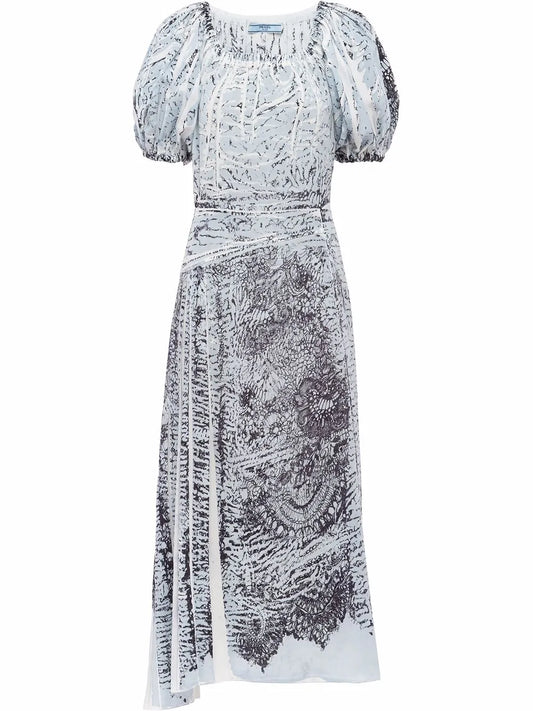 Coral-Print Silk Midi Dress