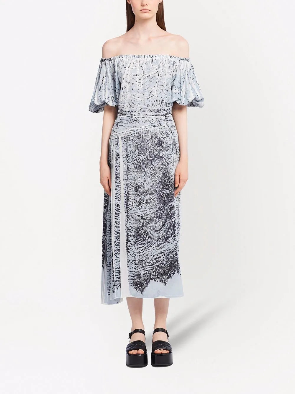Coral-Print Silk Midi Dress