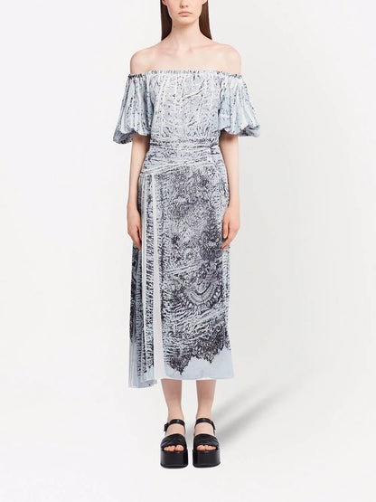 Coral-Print Silk Midi Dress