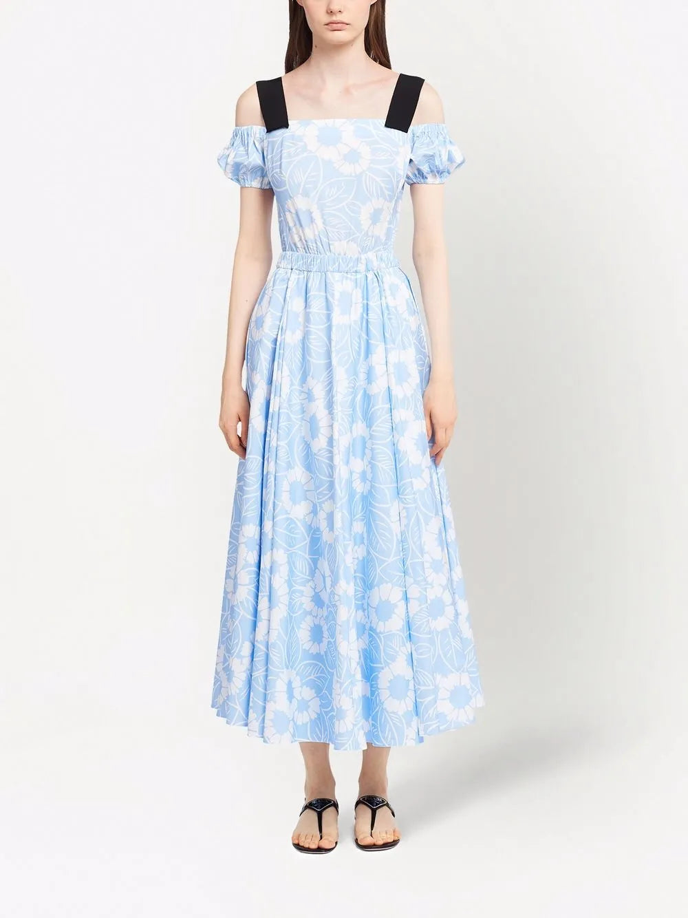 Floral-Print Off-Shoulder Cotton Dress