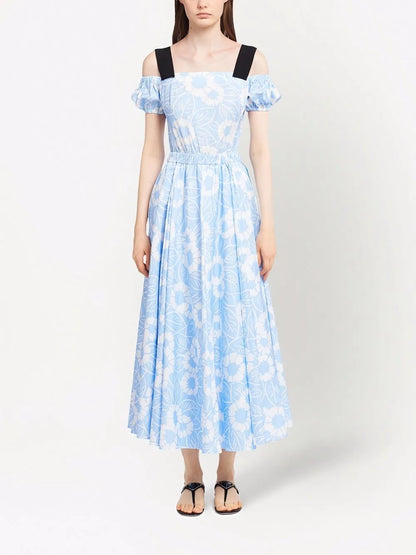 Floral-Print Off-Shoulder Cotton Dress