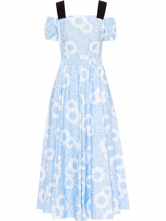Floral-Print Off-Shoulder Cotton Dress