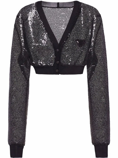 Cropped Sequin-Embroidered Cardigan