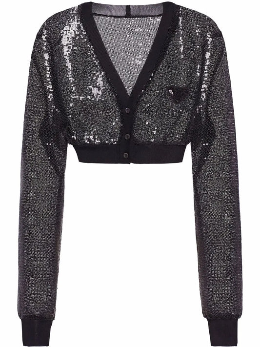 Cropped Sequin-Embroidered Cardigan