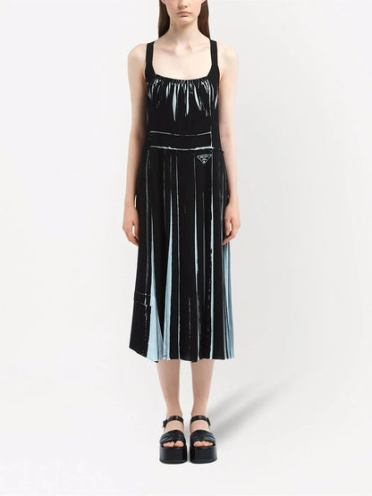 Sleeveless Printed Sablé Dress