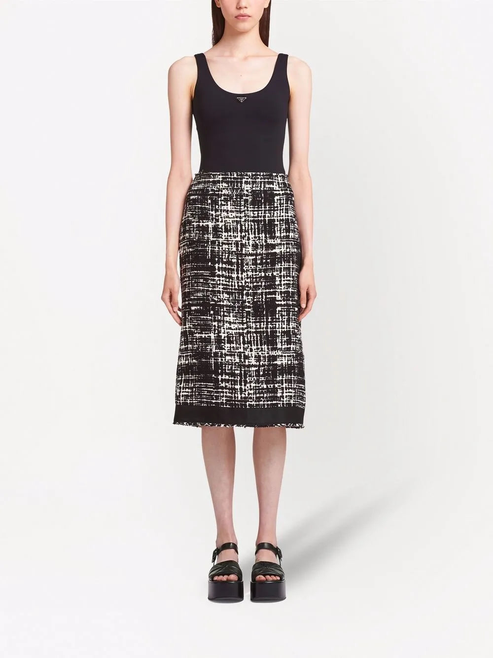High-Rise Tweed Midi Skirt