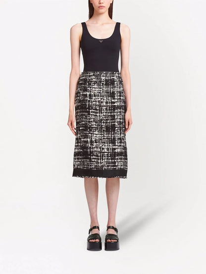 High-Rise Tweed Midi Skirt