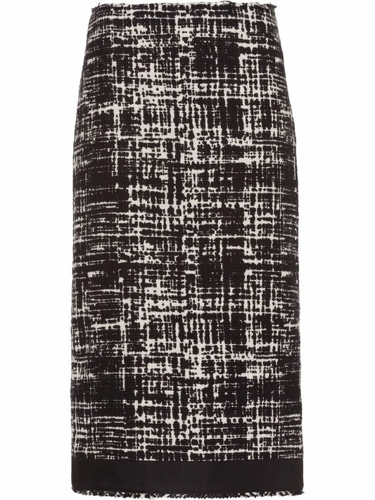 High-Rise Tweed Midi Skirt