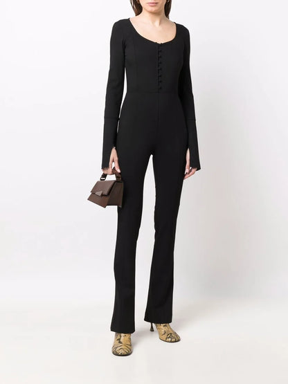 Long-Sleeve Twill Jumpsuit