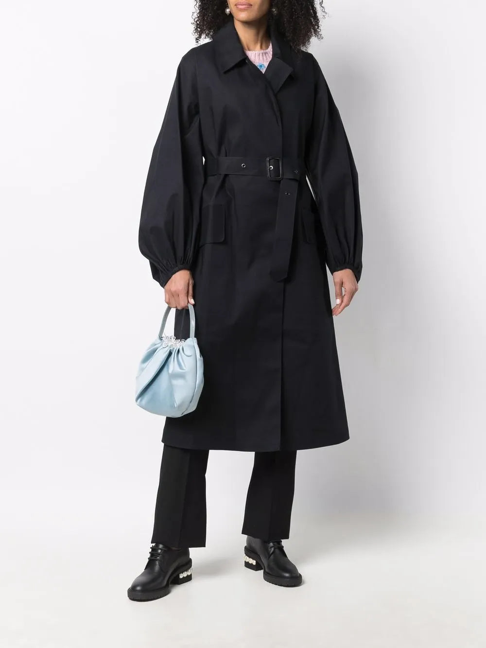 Helen Belted Puff-Sleeve Trench Coat