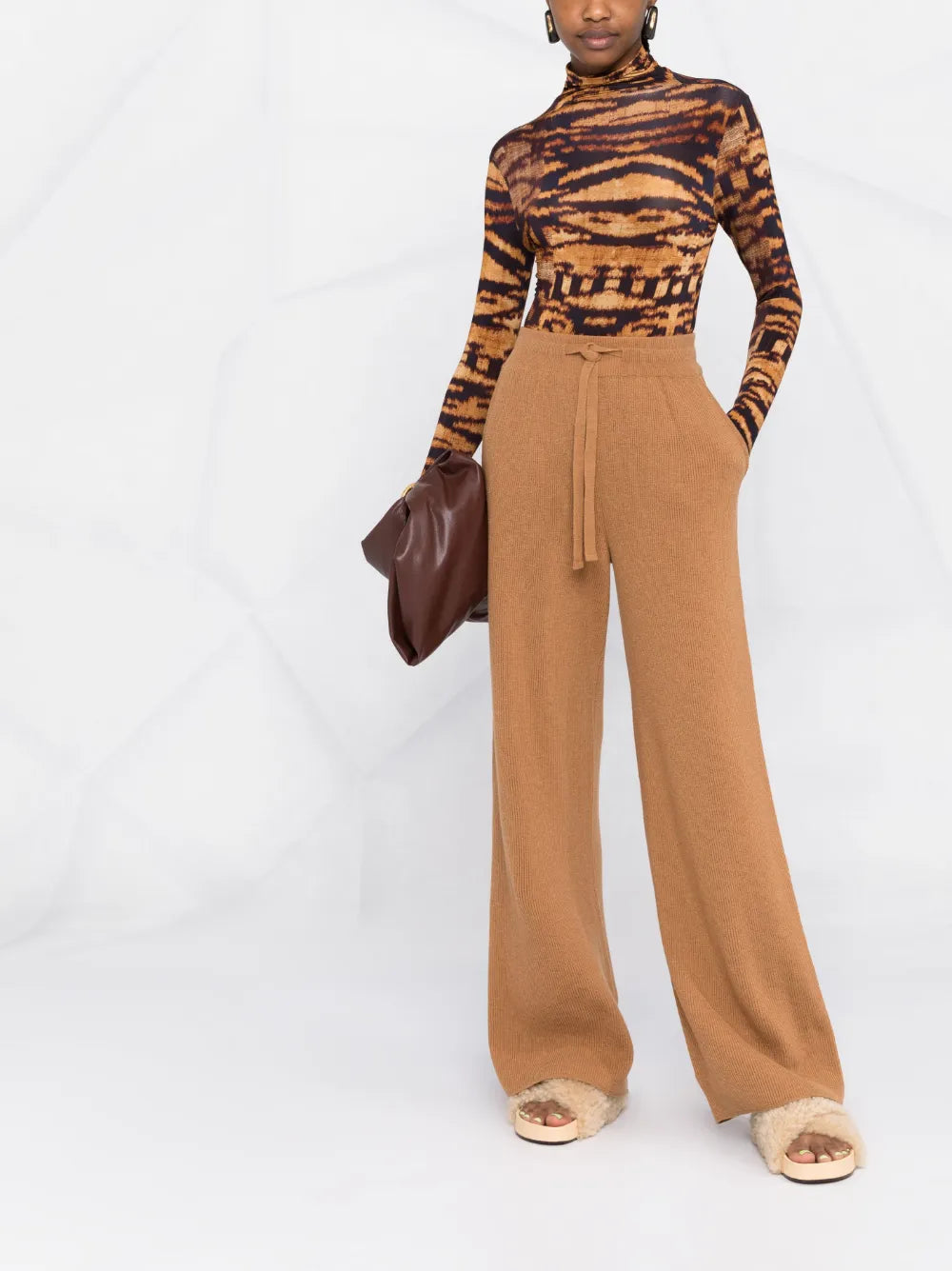 Ribbed-Knit Wide-Leg Trousers