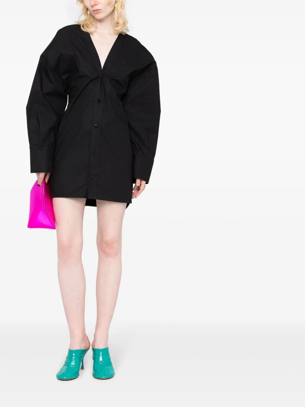 Ruched-Detail V-Neck Dress