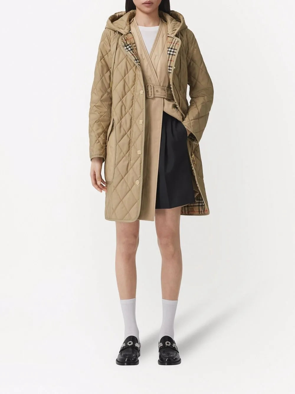 Diamond-Quilted Hooded Coat