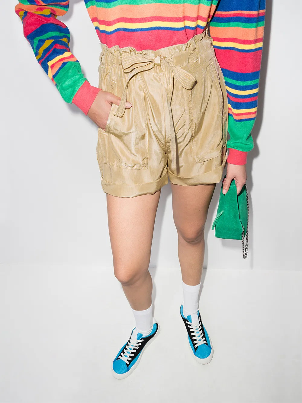 Paperbag-Waist Silk Shorts
