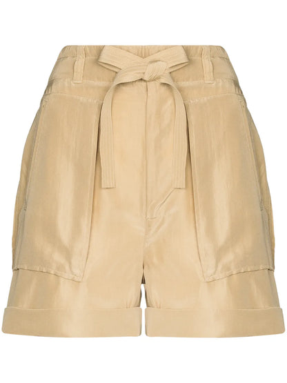 Paperbag-Waist Silk Shorts