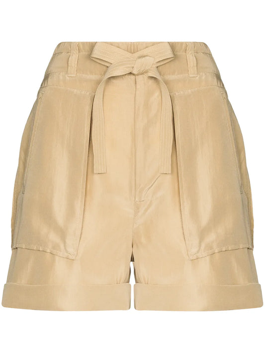 Paperbag-Waist Silk Shorts