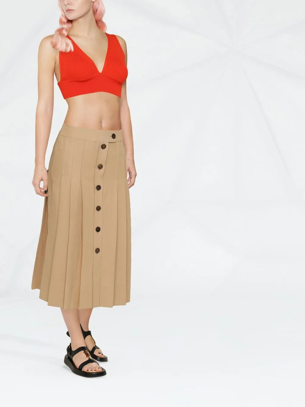 Buttoned-Up Pleated Skirt