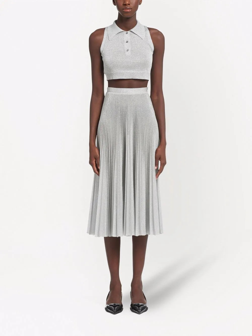 Metallic-Threading Crop Top