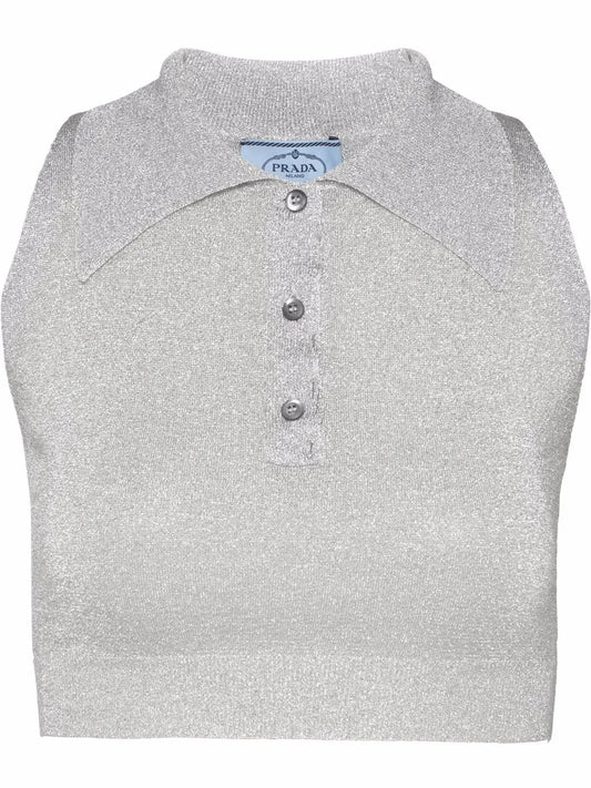 Metallic-Threading Crop Top