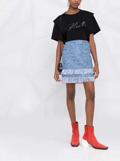 Fringed Bouclé Mini Skirt