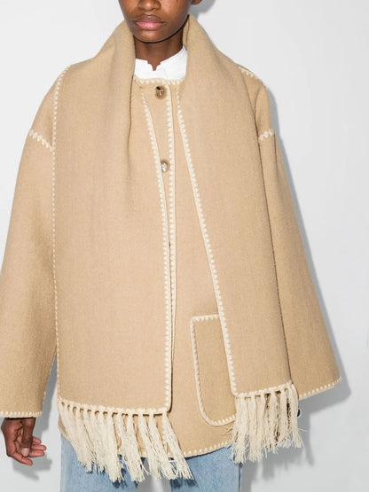 Embroidered Scarf Button-Front Jacket