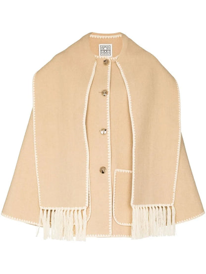 Embroidered Scarf Button-Front Jacket