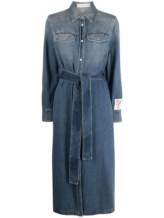 Logo-Patch Long-Sleeve Denim Dress