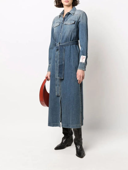 Logo-Patch Long-Sleeve Denim Dress