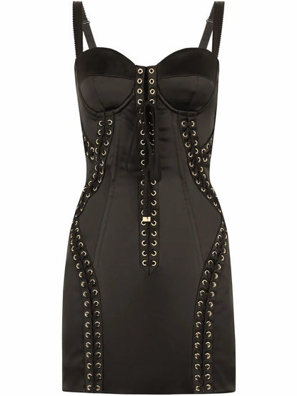 Lace-Up Satin Minidress