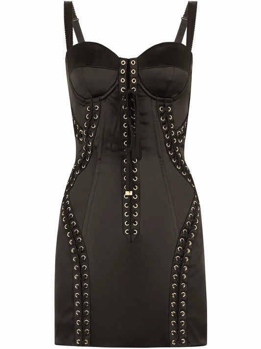 Lace-Up Satin Minidress