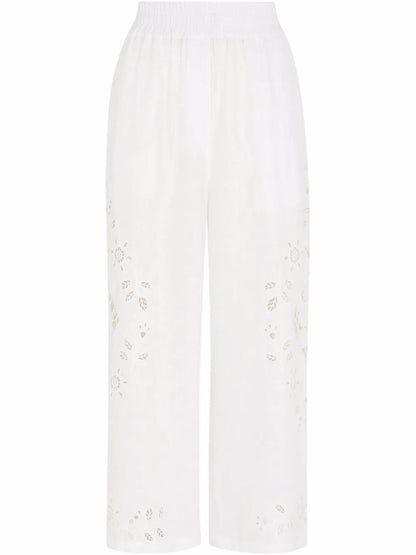 Embroidered Cropped Linen Trousers