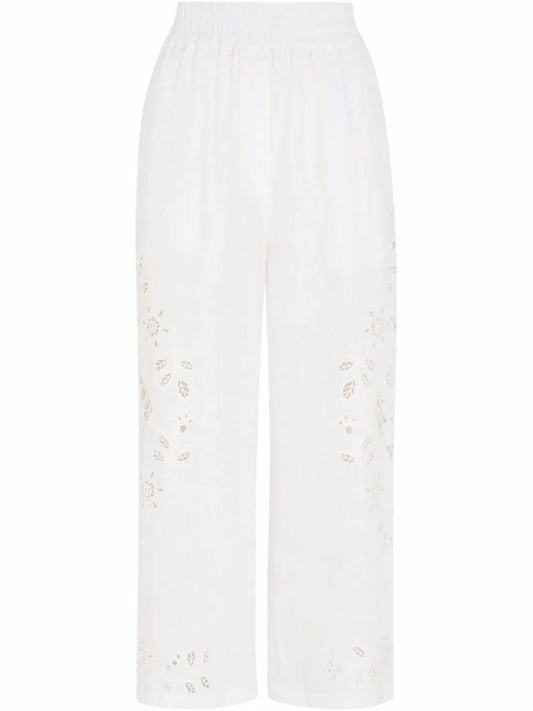 Embroidered Cropped Linen Trousers