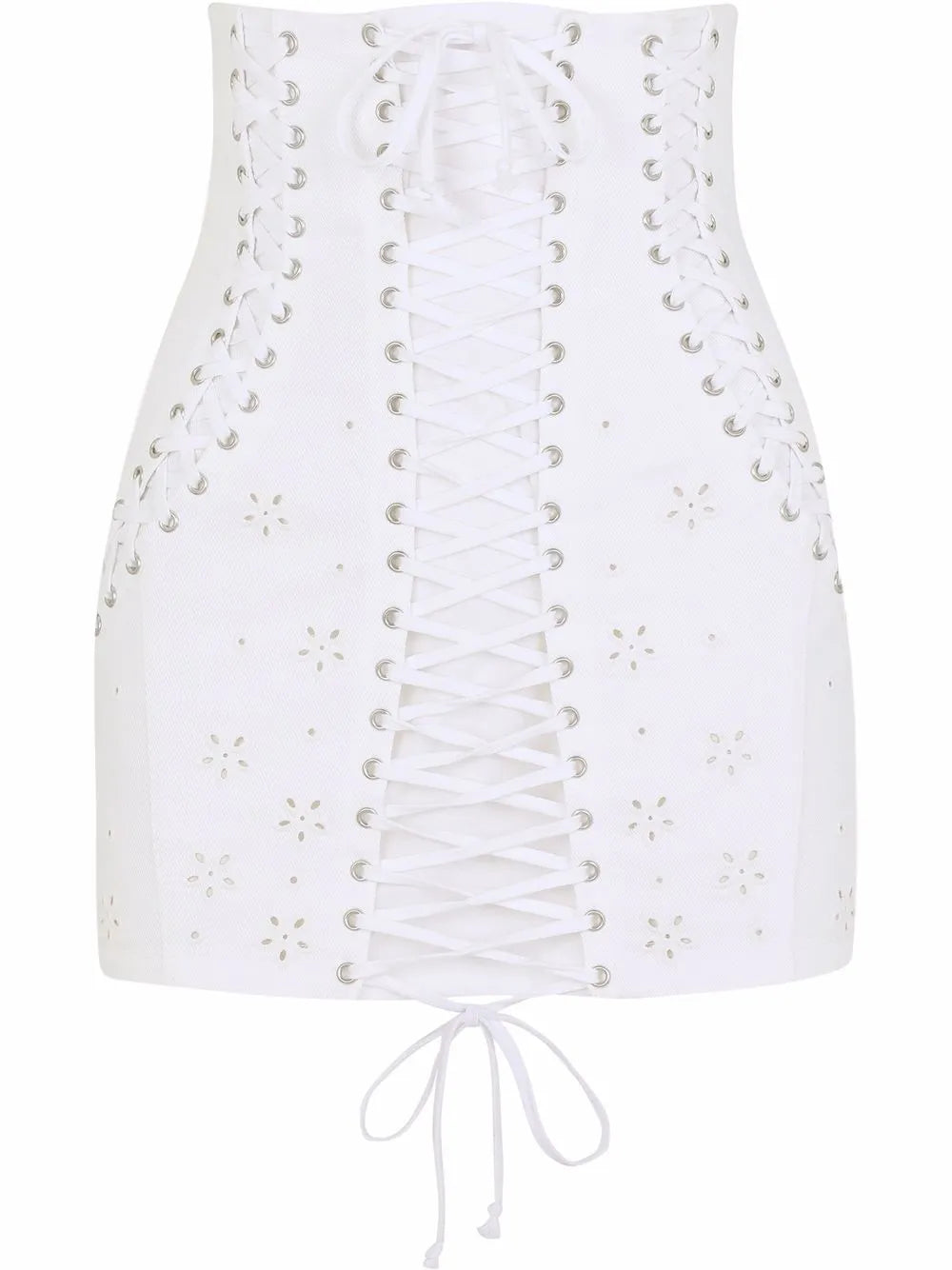Lace-Up Embroidered Miniskirt