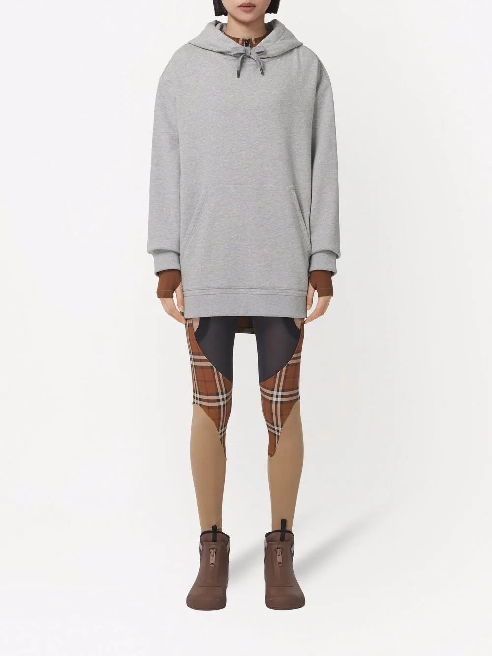 Check-Panel Cotton Hoodie