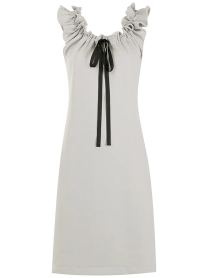 Gathered-Neckline Midi Dress