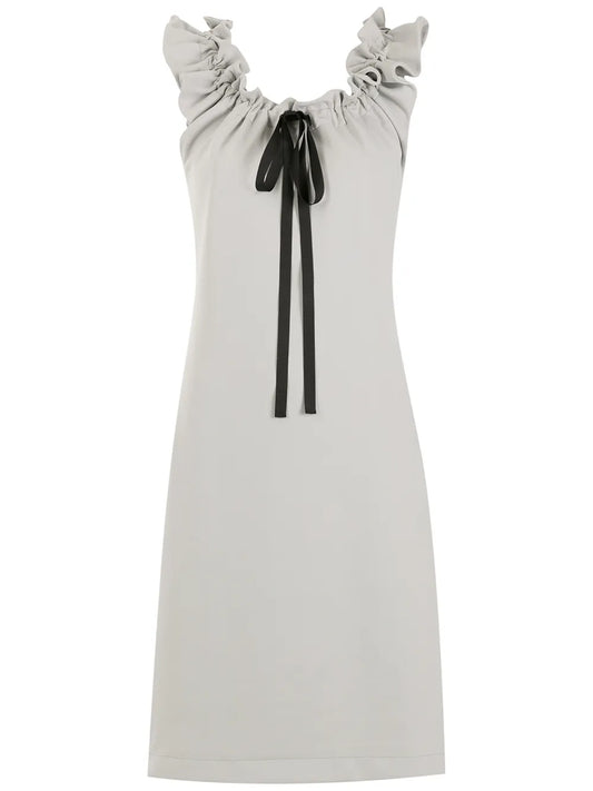 Gathered-Neckline Midi Dress