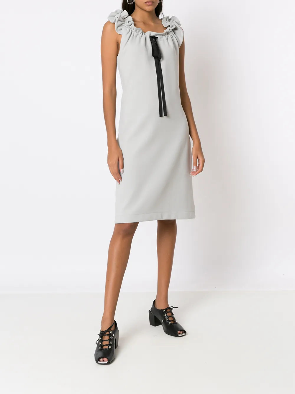 Gathered-Neckline Midi Dress