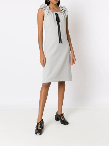 Gathered-Neckline Midi Dress