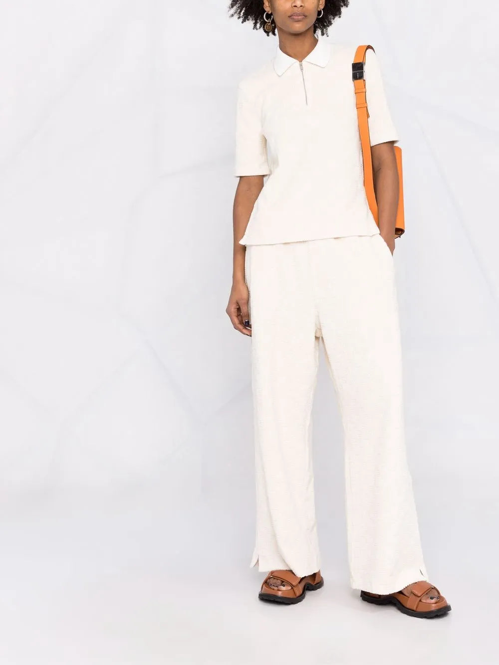 Monogram-Pattern Terrycloth Wide-Leg Trousers