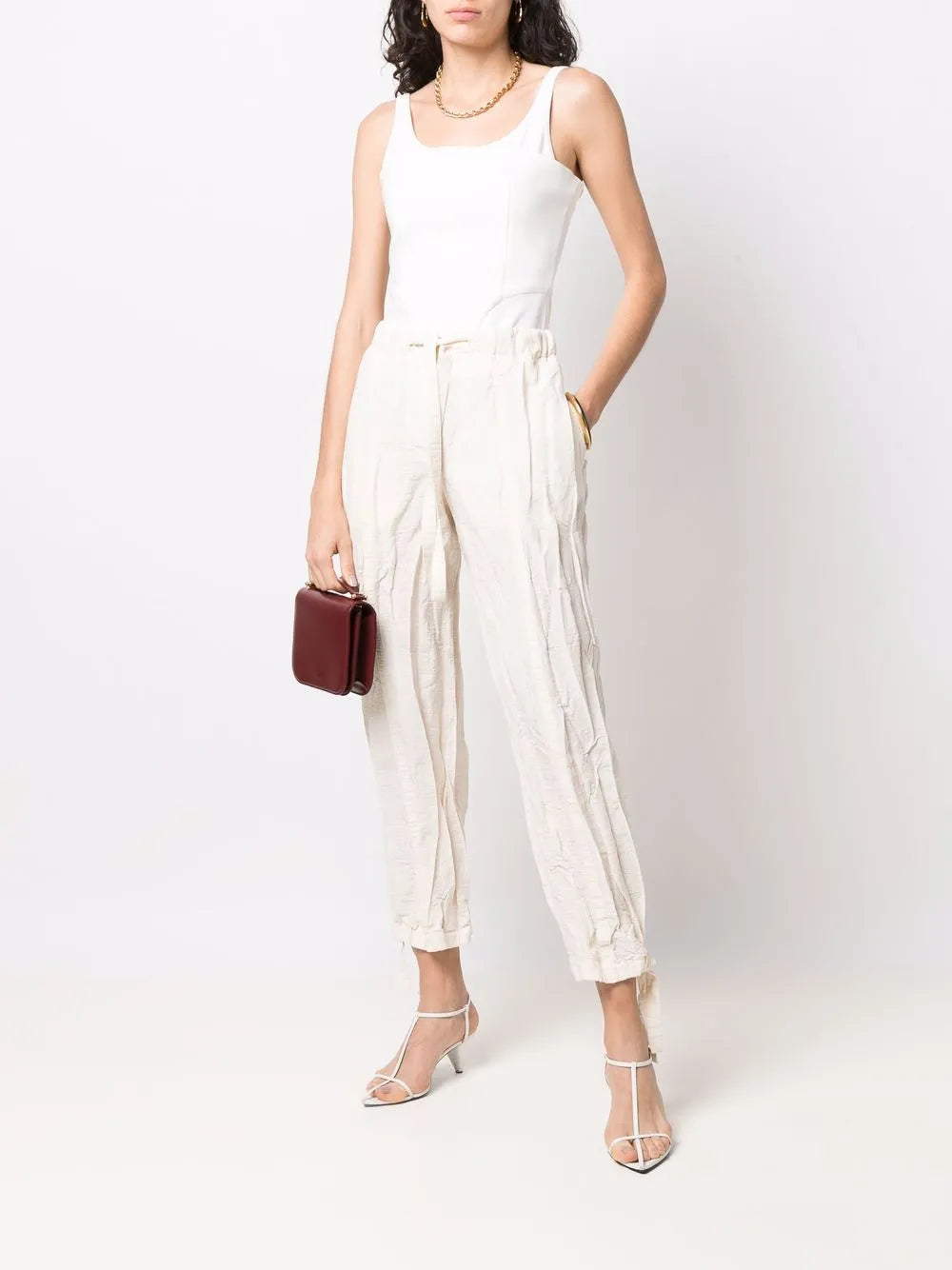 Drawstring Crinkle-Effect Trousers