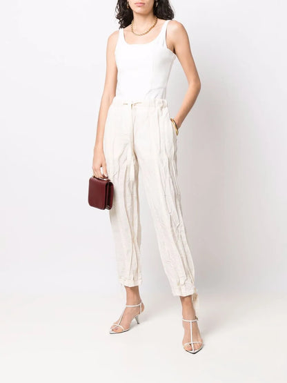 Drawstring Crinkle-Effect Trousers