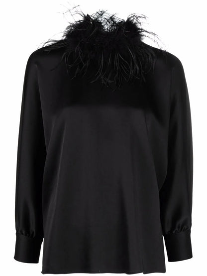 Feather-Trim Blouse