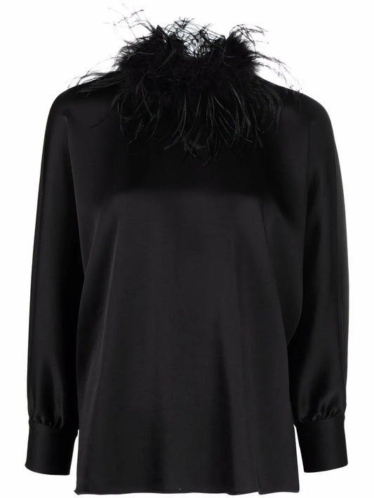 Feather-Trim Blouse